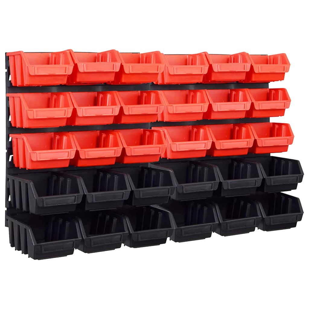 Vidaxl 32-piece storage set with wall panels red and black