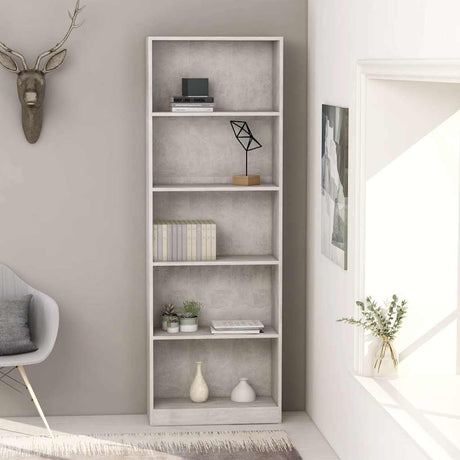 Vidaxl boekenkast met 5 schappen 60x24x175 cm bewerkt hout betongrijs