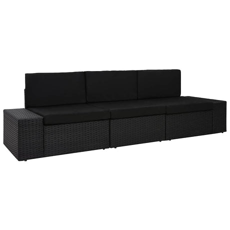 Vidaxl driezitsbank sectioneel poly rattan zwart