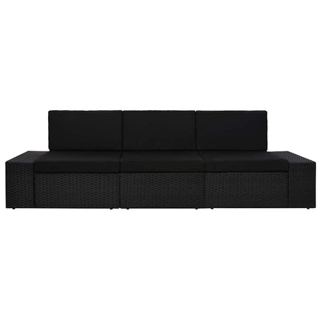 Vidaxl driezitsbank sectioneel poly rattan zwart
