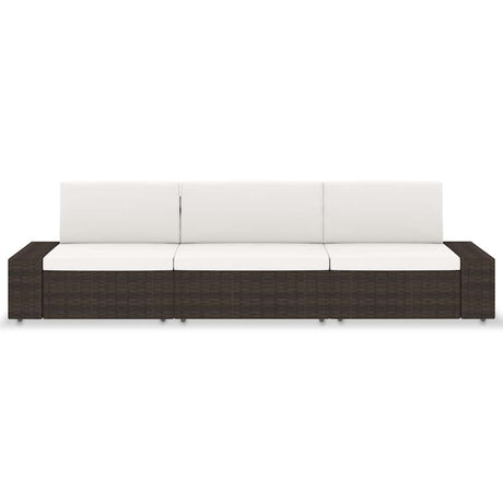 Vidaxl driezitsbank sectioneel poly rattan bruin