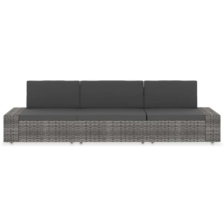 Vidaxl driezitsbank sectioneel poly rattan grijs
