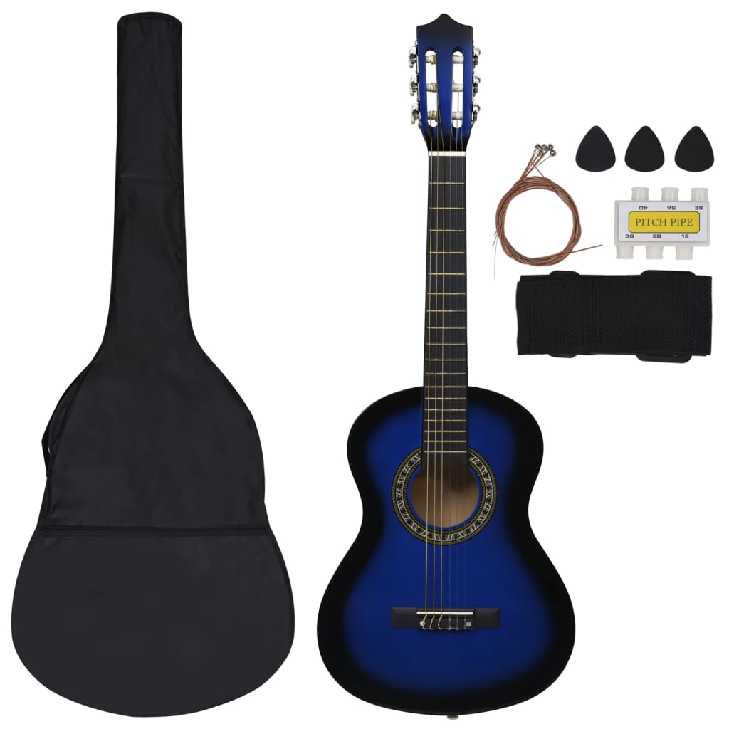 Vidaxl 8-teilige Gitarrenset Klassiker Anfänger 1 2 34 Blau