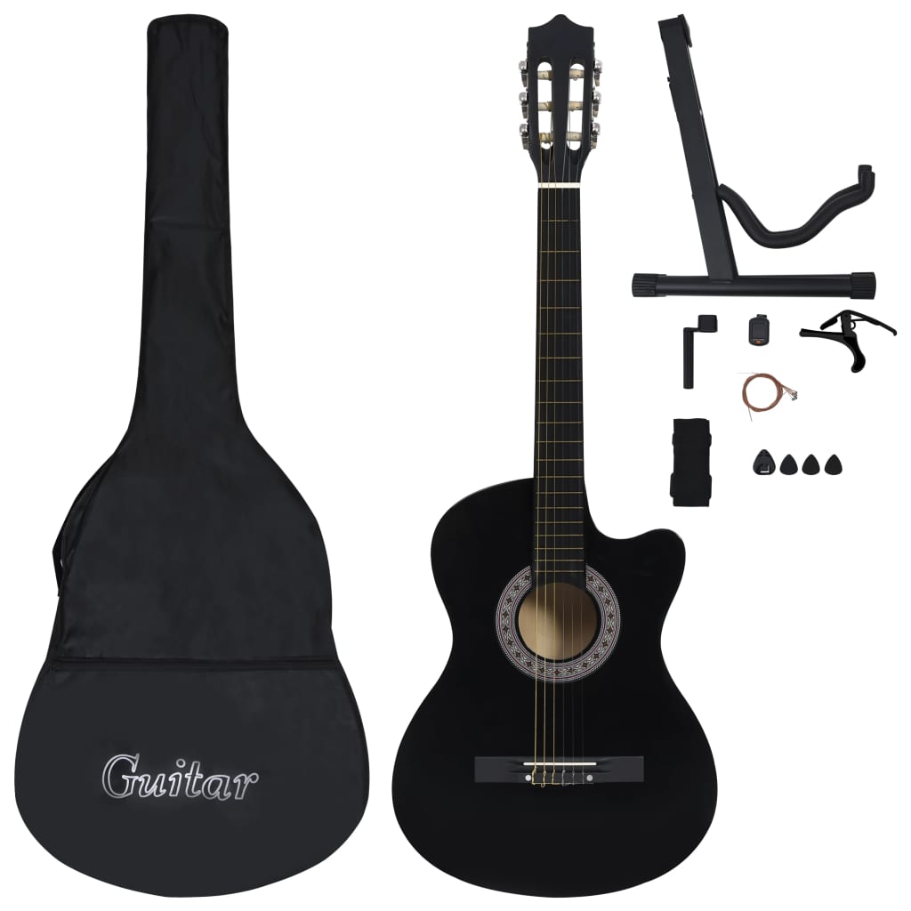 Vidaxl Set di chitarra in 12 parti con 6 corde Western Classic 38 Black