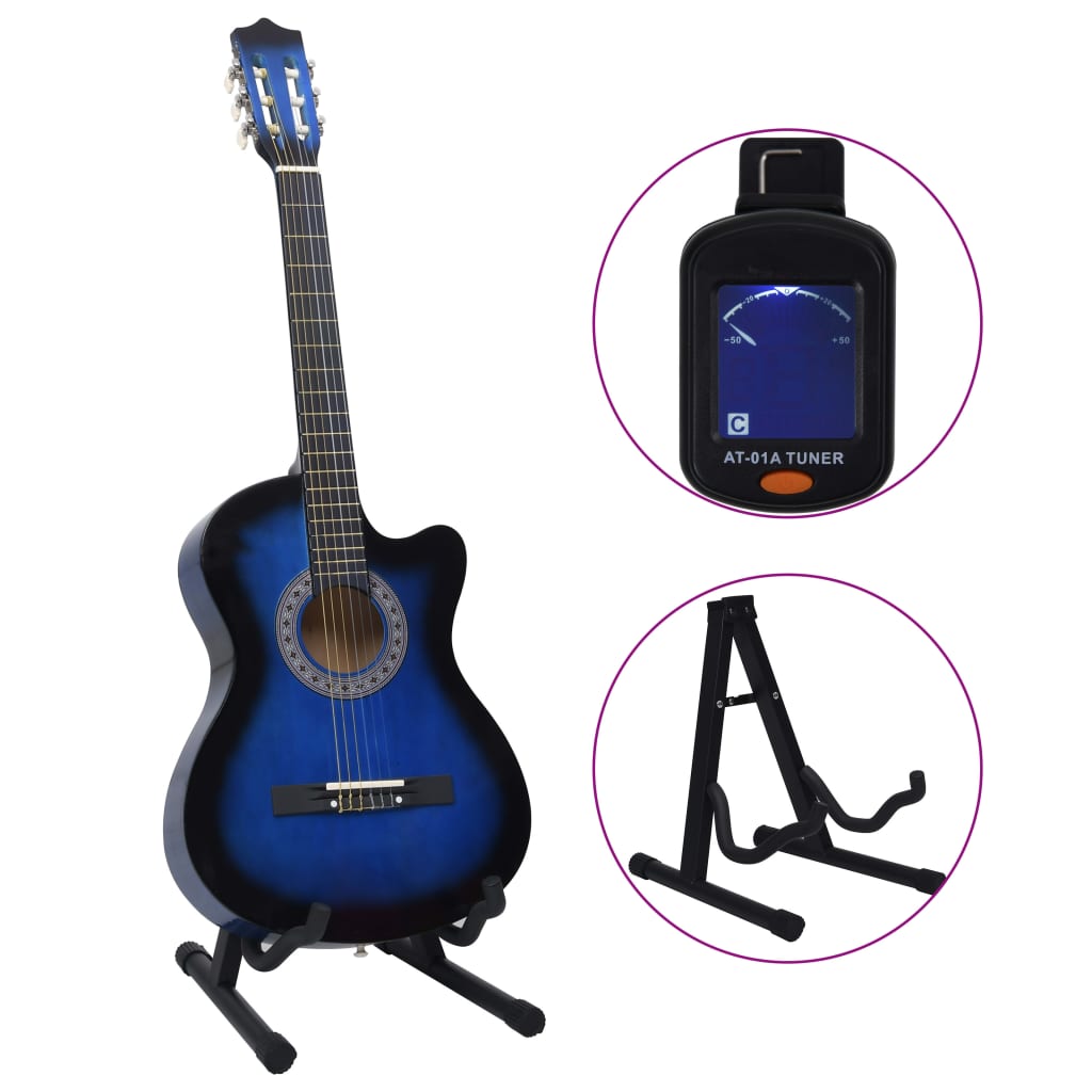 Vidaxl Set di chitarra in 12 parti con 6 corde Western Classic 38 Blue