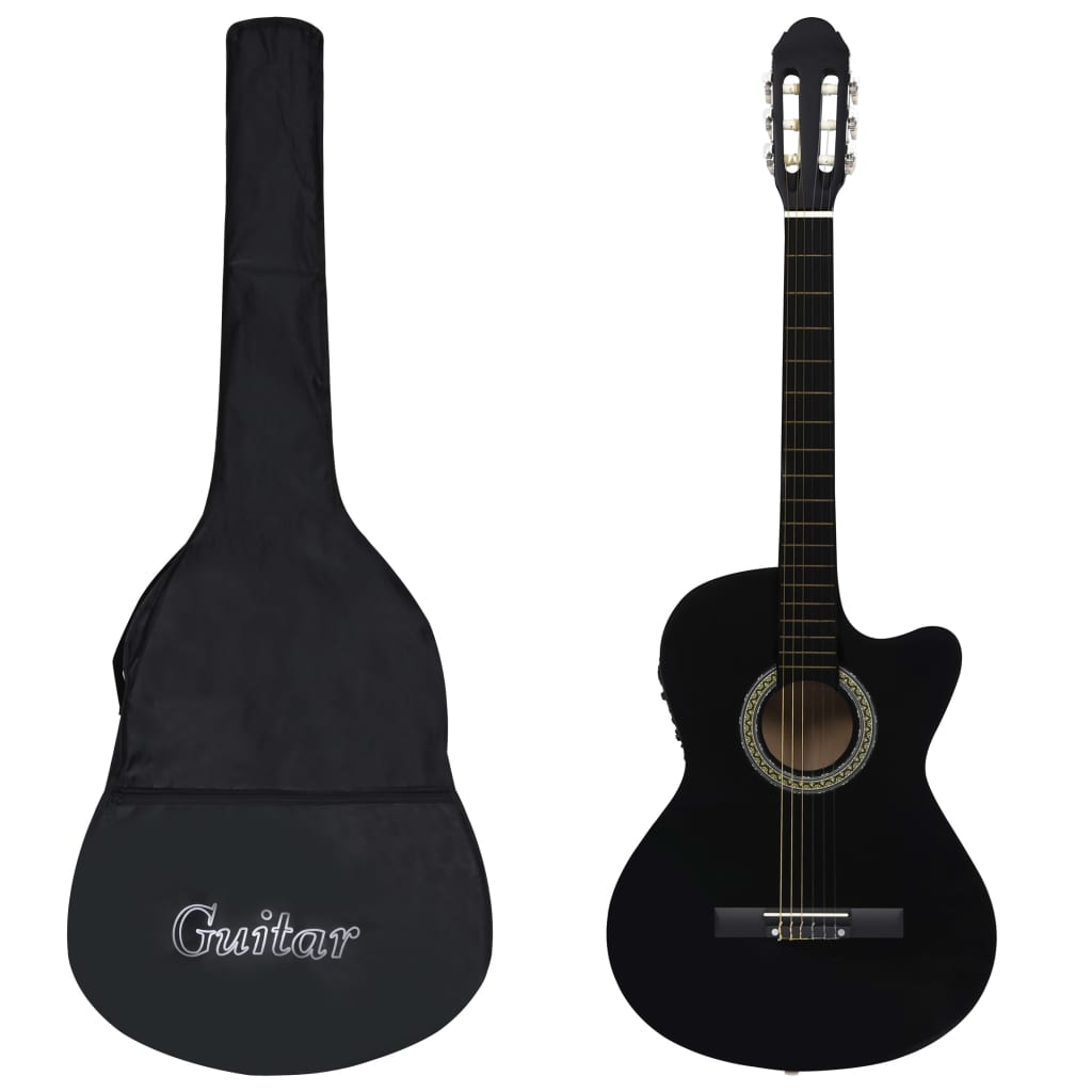 Ensemble de guitare vidaxl 12 pièces avec égaliseur et 6 cordes occidentales noir