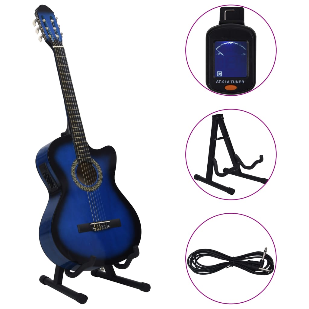 Set di chitarra a 12 pezzi Vidaxl con pareggio e 6 corde blu occidentale