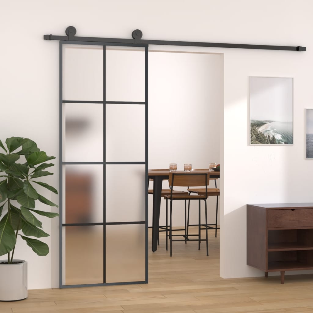 Porta scorrevole Vidaxl 76x205 cm in alluminio e vetro ESG nero