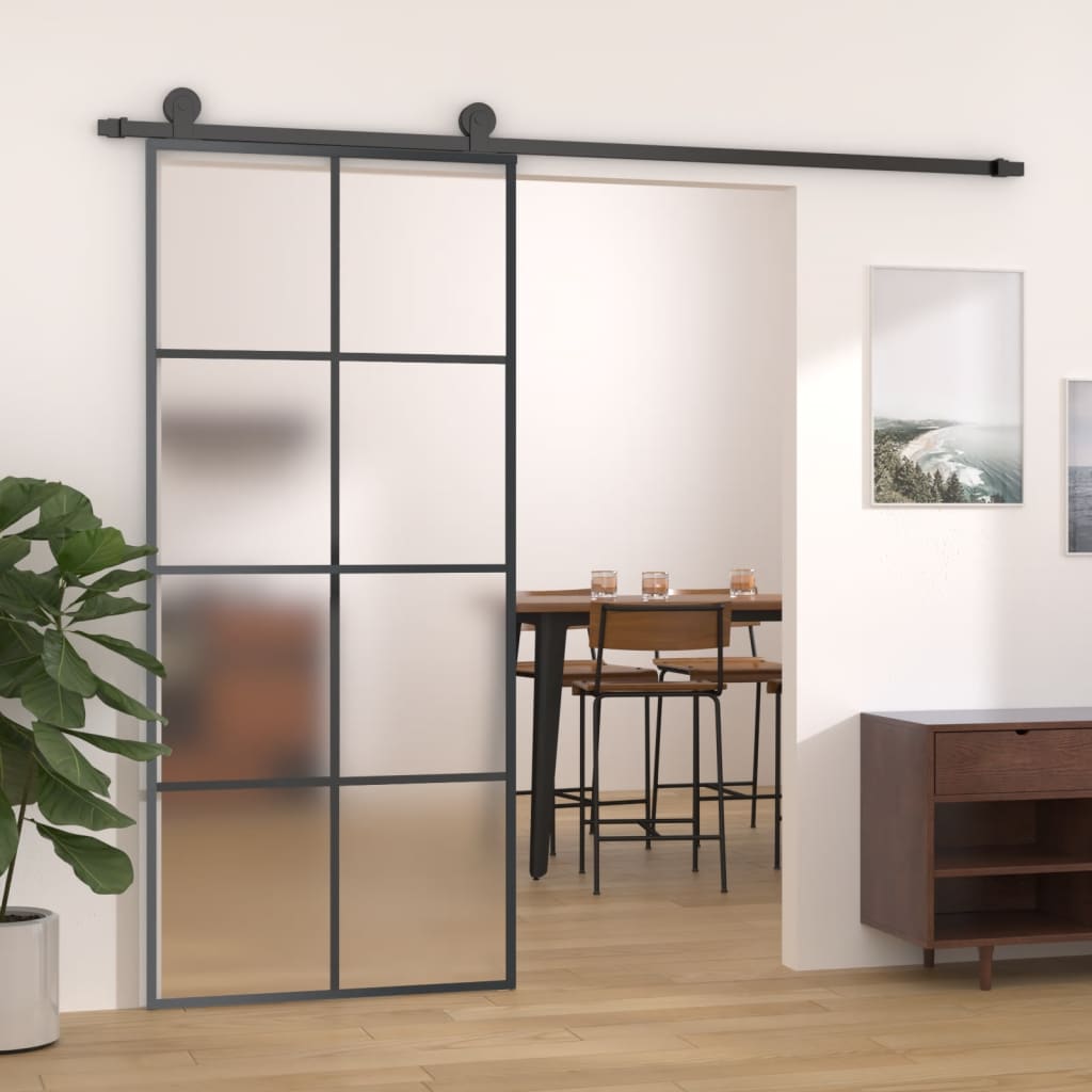 Drsna vrata Vidaxl 90x205 cm aluminij in ESG Glass Black