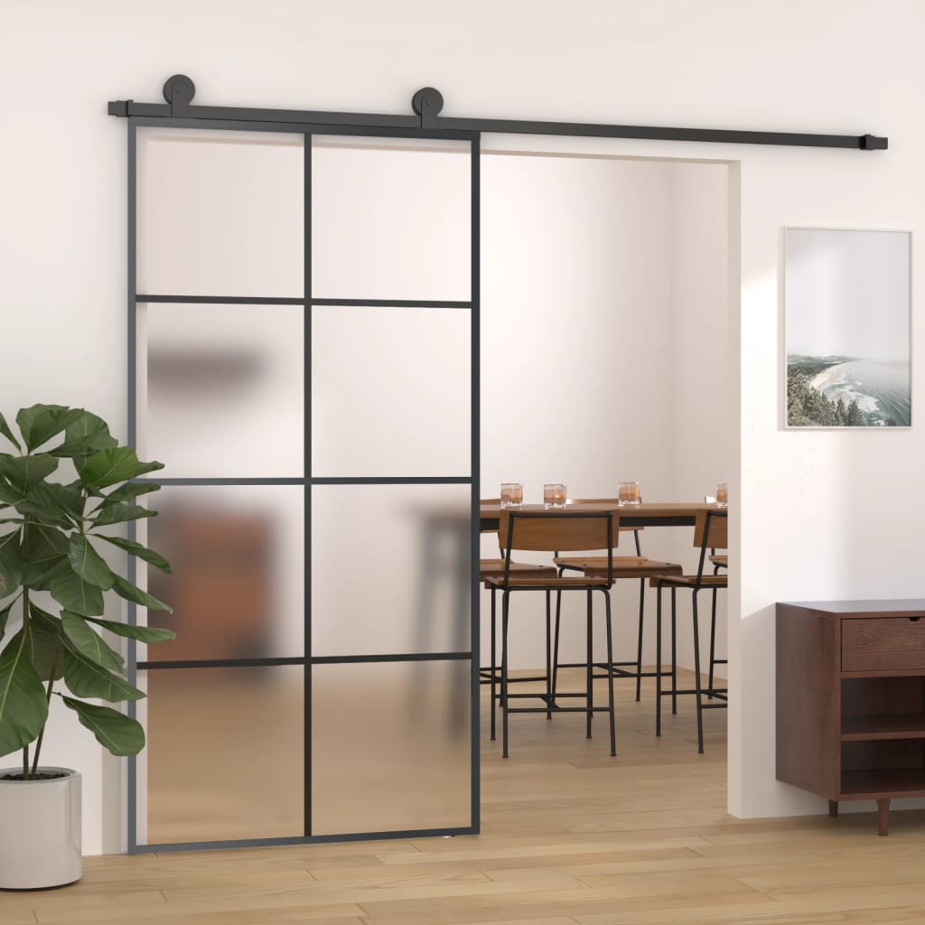 Porta scorrevole Vidaxl 102.5x205 cm in alluminio e vetro ESG nero