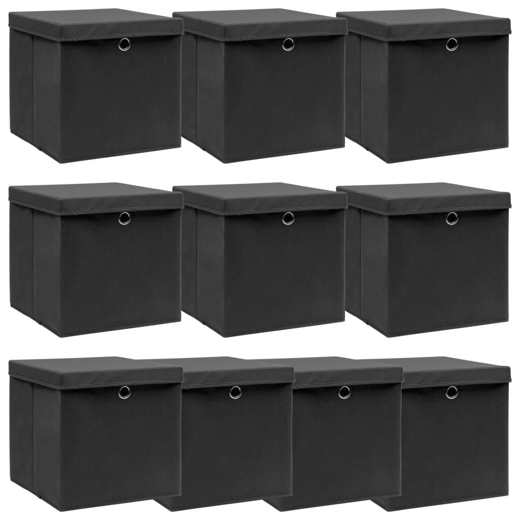 VIDAXL -Speicherboxen mit Deckel 10 PCs 32x32x32 cm Stoff schwarz