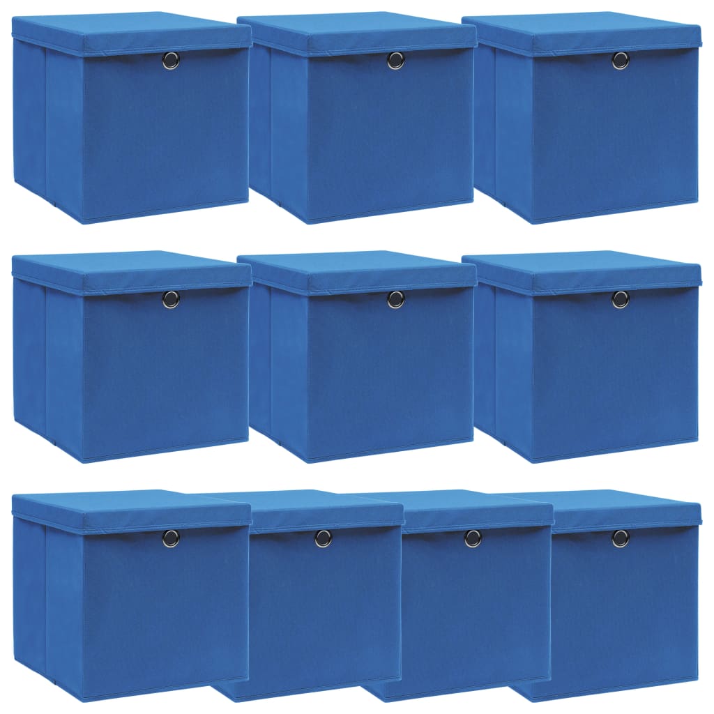 Vidaxl opbergboxen met deksel 10 st 32x32x32 cm stof blauw