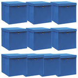 Boîtes de rangement vidaxl avec couvercle 10 pcs 32x32x32 cm Bleu