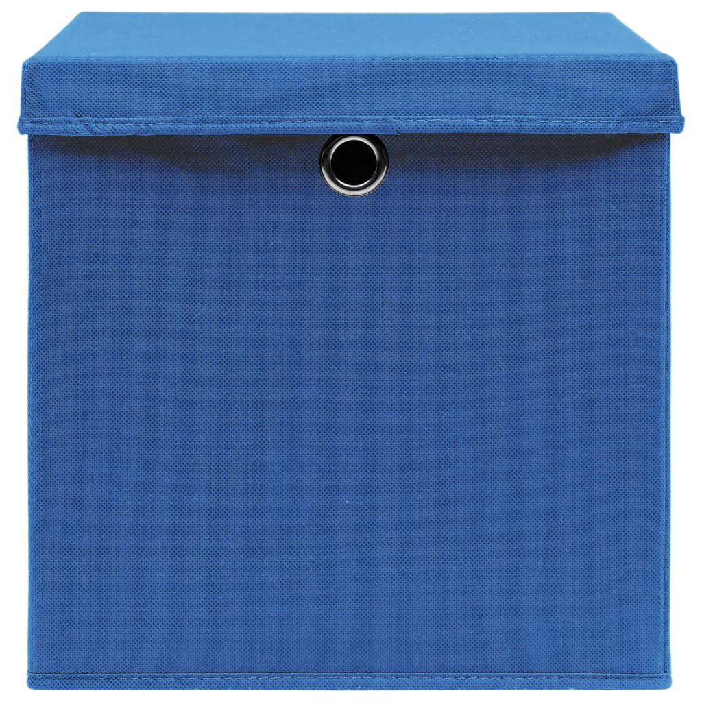 Vidaxl opbergboxen met deksel 10 st 32x32x32 cm stof blauw