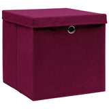 VIDAXL -Speicherboxen mit Deckel 4 PCs 32x32x32 cm Stoff dunkelrot