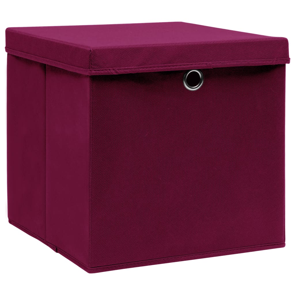 Scatole di archiviazione Vidaxl con coperchio 4 pezzi 32x32x32 cm tessuto rosso scuro