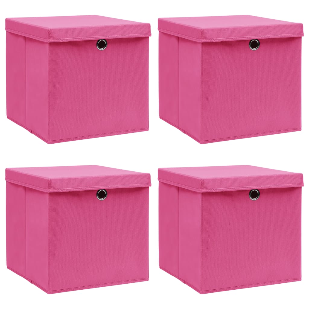 Vidaxl oppbevaringsbokser med lokk 4 stk 32x32x32 cm stoff rosa