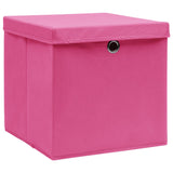 Vidaxl oppbevaringsbokser med lokk 4 stk 32x32x32 cm stoff rosa