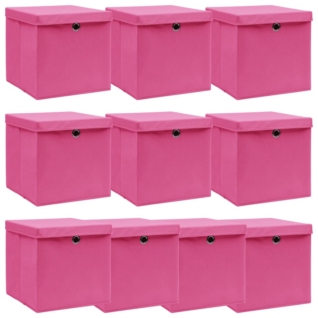 Vidaxl oppbevaringsbokser med lokk 10 stk 32x32x32 cm stoff rosa