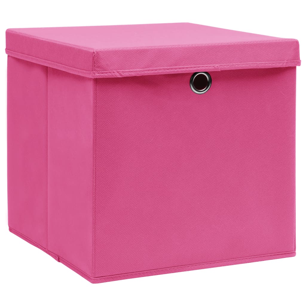 Scatole di archiviazione Vidaxl con coperchio 10 pezzi 32x32x32 cm tessuto rosa