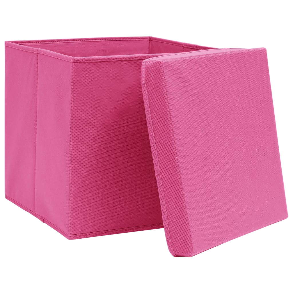 Vidaxl oppbevaringsbokser med lokk 10 stk 32x32x32 cm stoff rosa