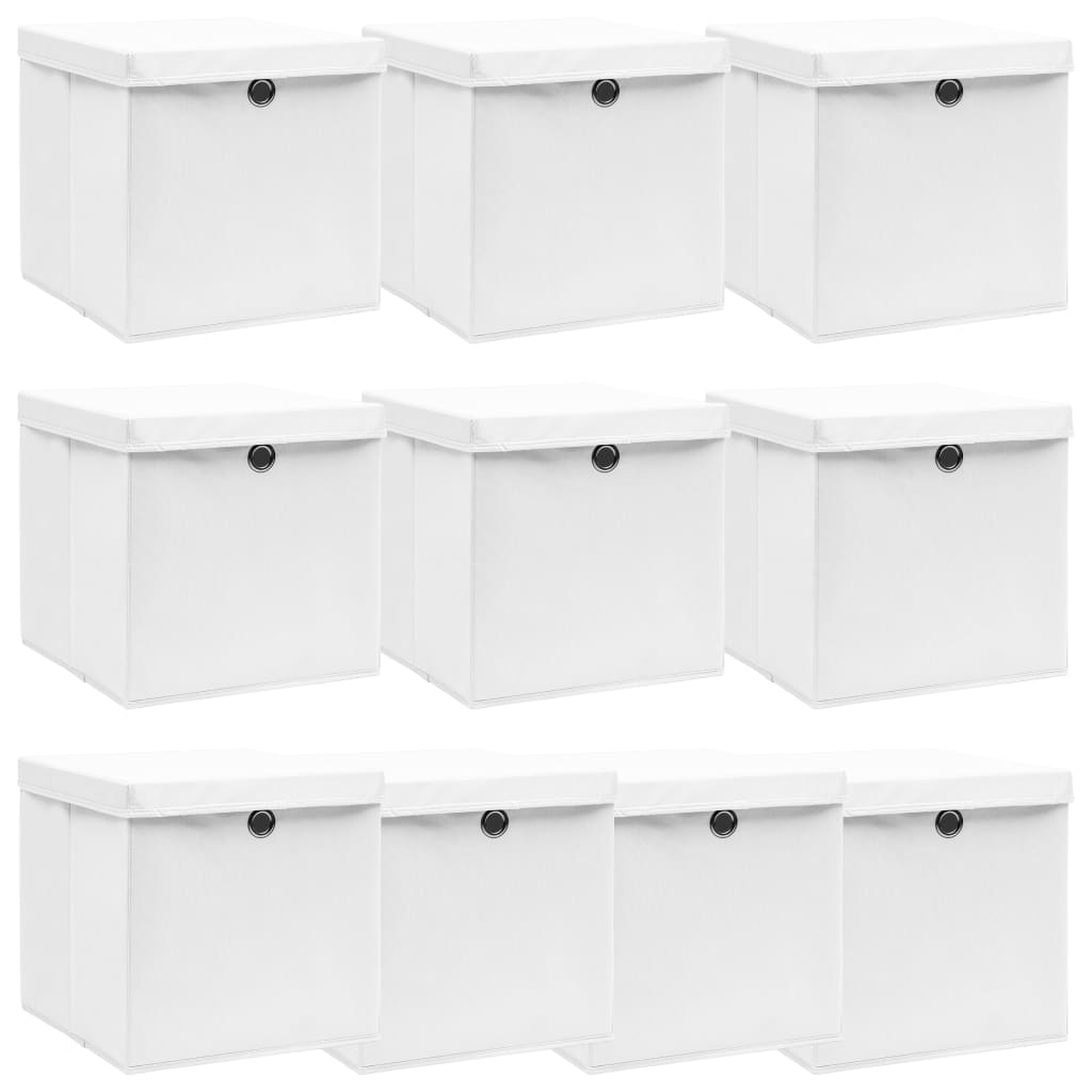 Cajas de almacenamiento de Vidaxl con tapa 10 PCS 32x32x32 CM Fabric White