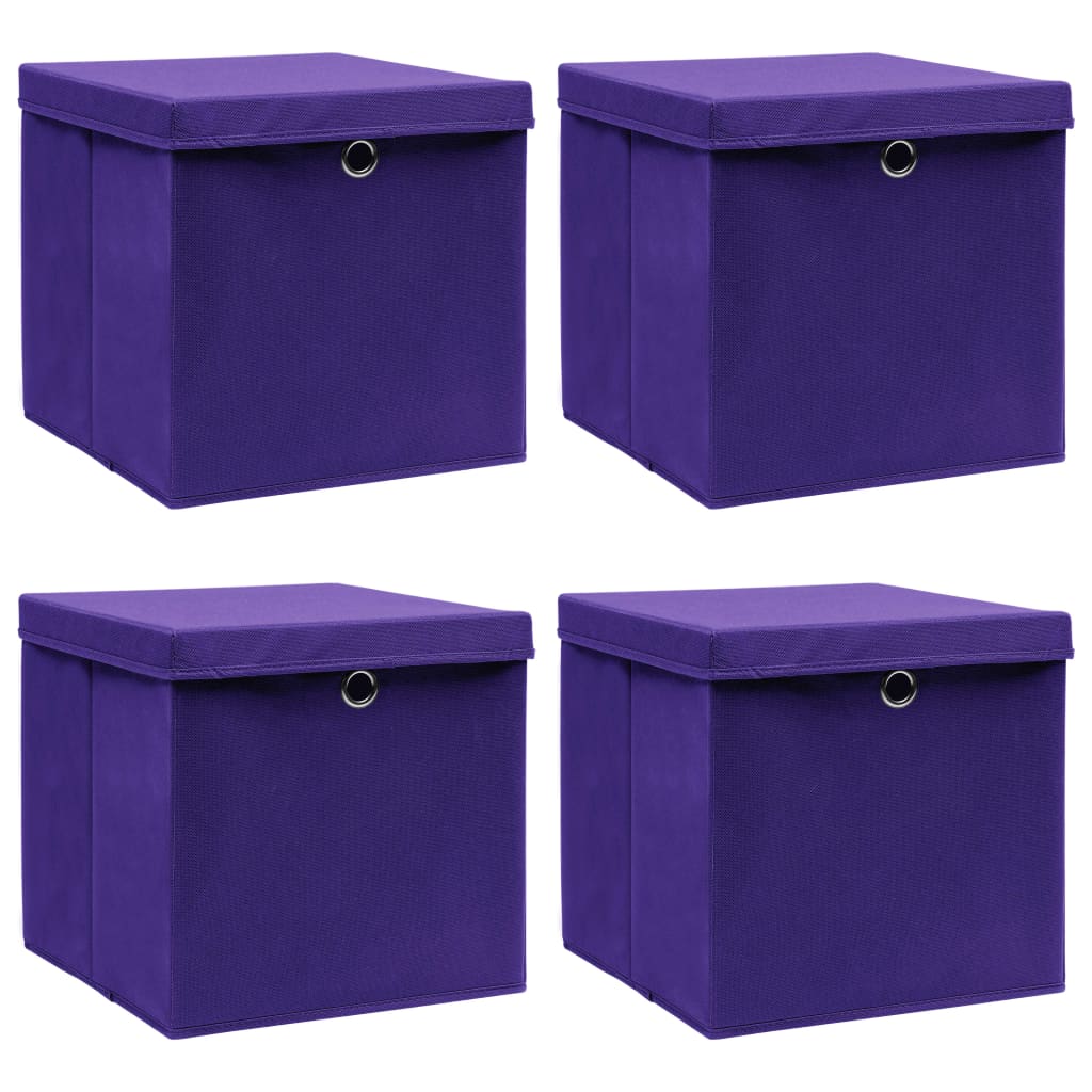 Vidaxl Späicherkëschten mat Deckel 4 PCs 32x32x32 cm Stoff Purple