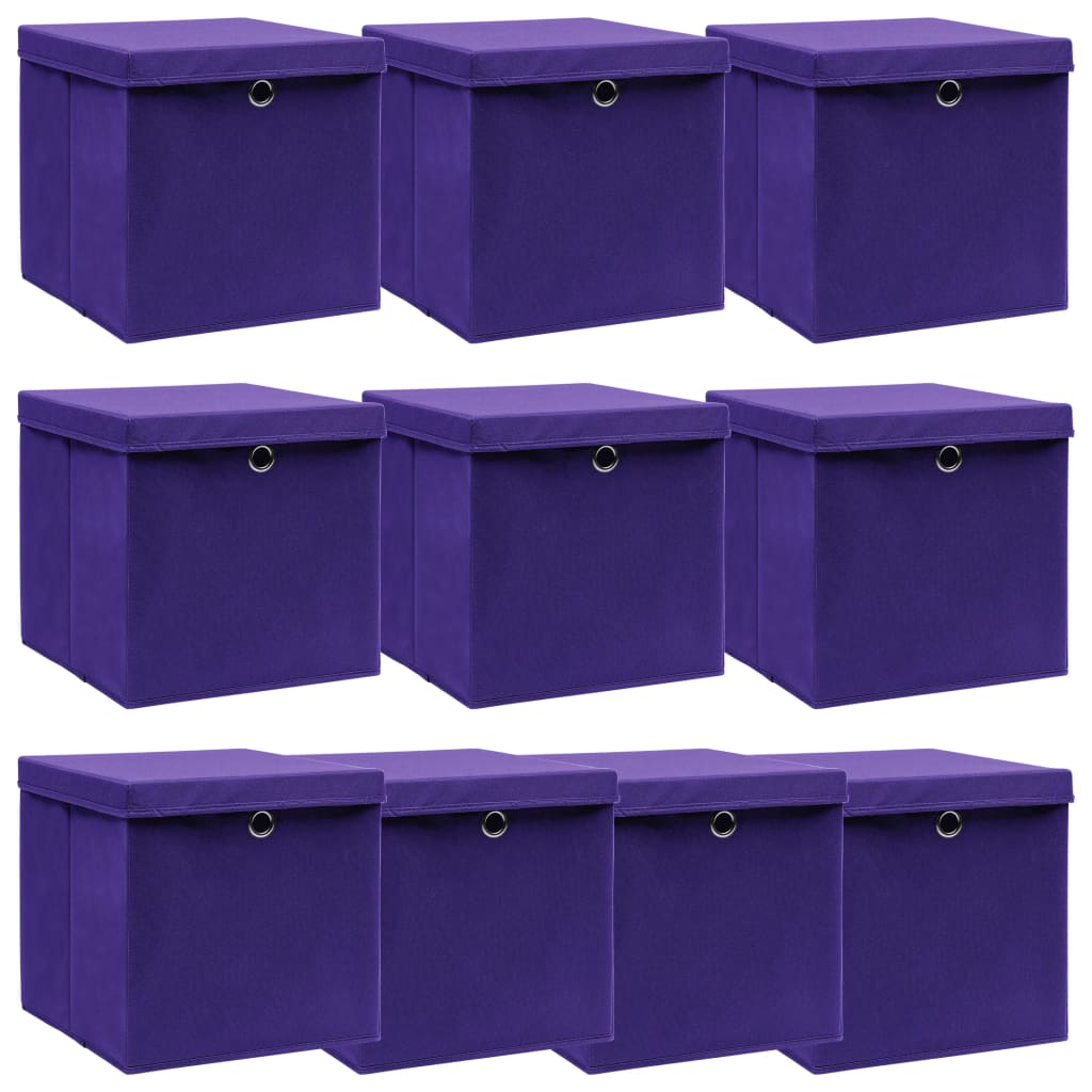 Vidaxl Späicherkëschten mat Deckel 10 PCs 32x32x32 cm Stoff Purple