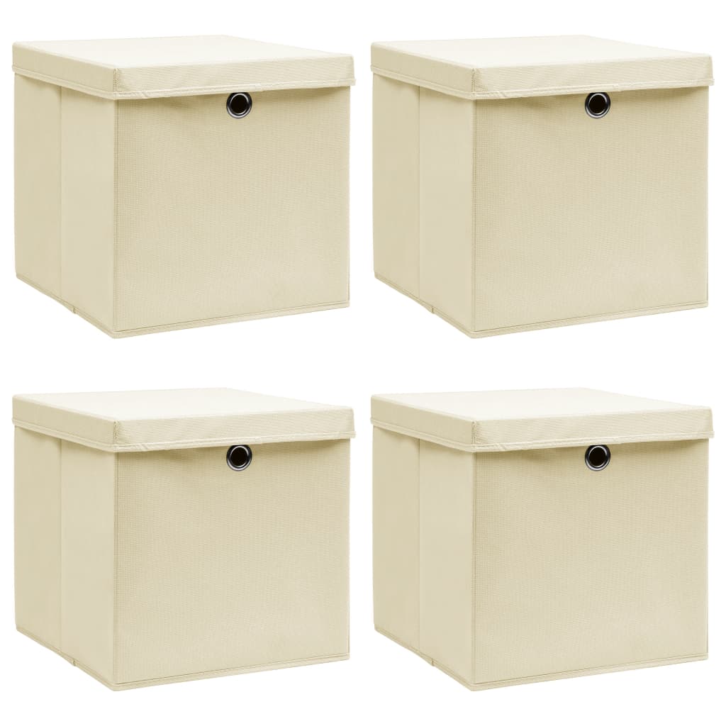 Scatole di archiviazione Vidaxl con coperchio 4 PC 32x32x32 cm Crema in tessuto -lorato