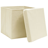 Scatole di archiviazione Vidaxl con coperchio 4 PC 32x32x32 cm Crema in tessuto -lorato