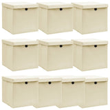 Scatole di archiviazione Vidaxl con coperchio da 10 pezzi 32x32x32 cm Crema in tessuto -Collorato