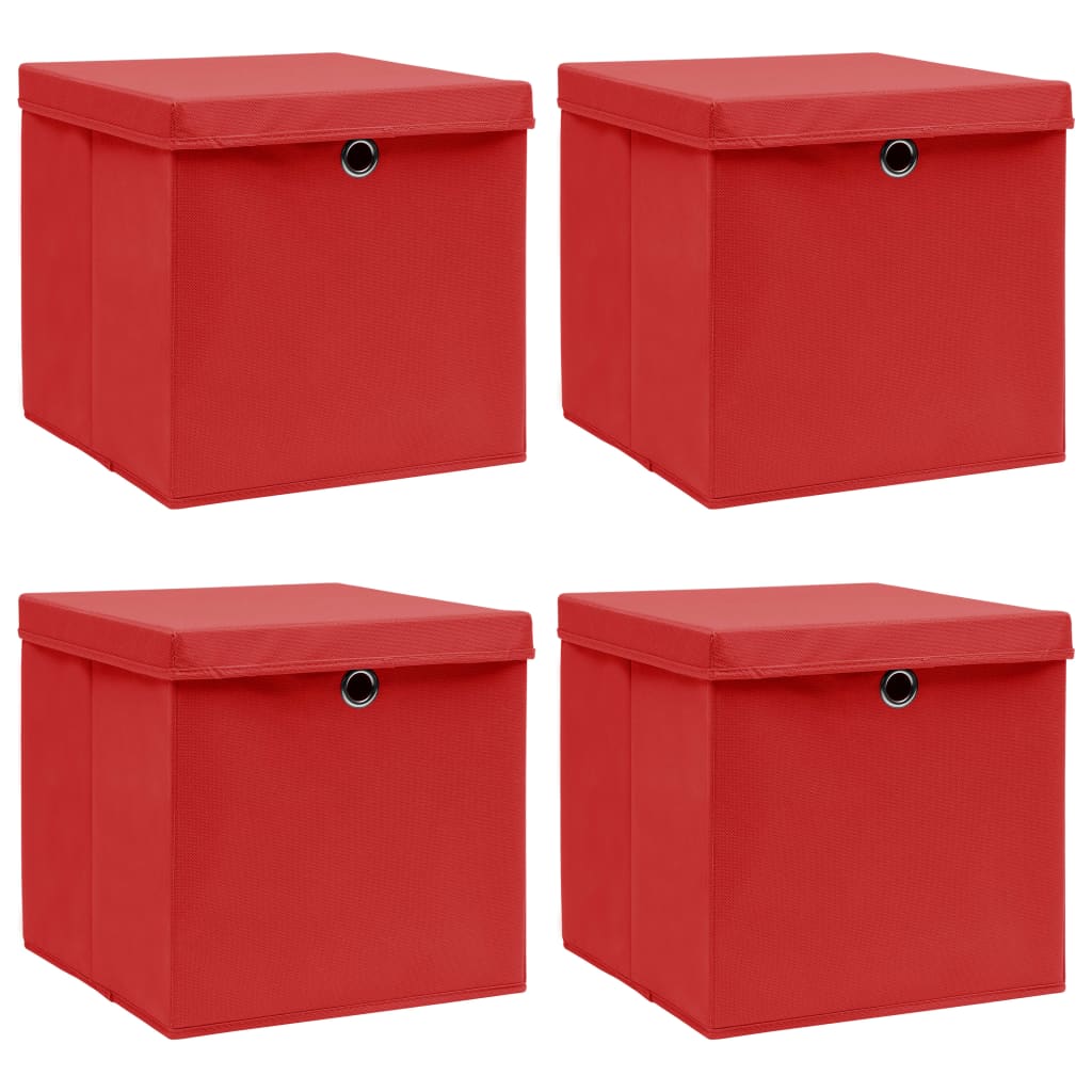 Scatole di archiviazione Vidaxl con coperchio 4 PC 32x32x32 cm tessuto rosso