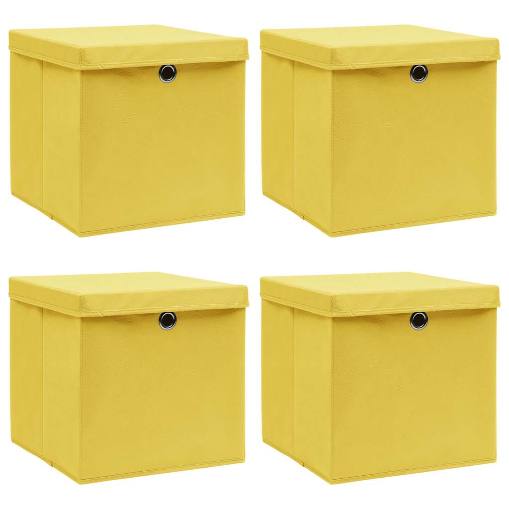 VIDAXL -Speicherboxen mit Deckel 4 PCs 32x32x32 cm Stoff gelbgelb