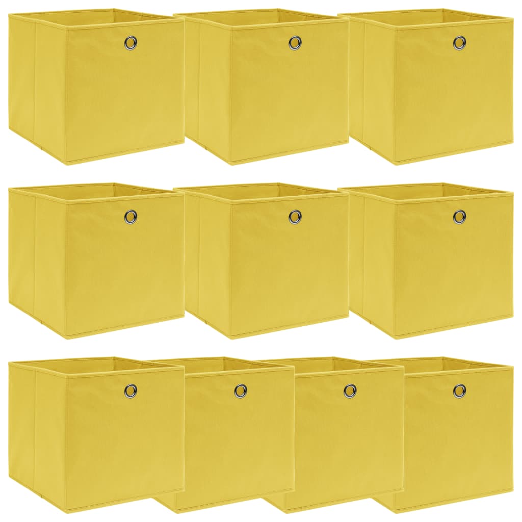 Scatole di archiviazione Vidaxl 10 pezzi 32x32x32 cm tessuto giallo