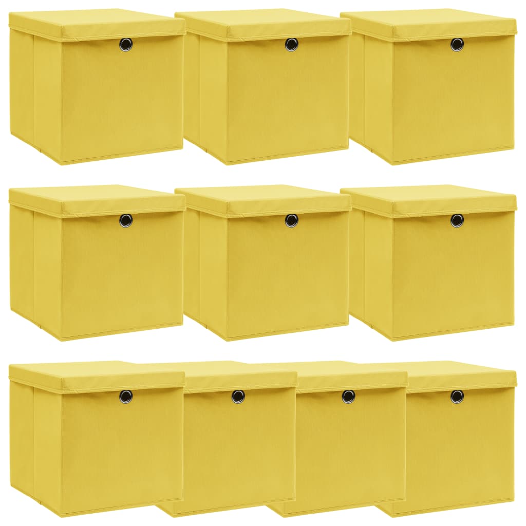 Vidaxl Storage boxes with lid 10 pcs 32x32x32 cm fabric yellow