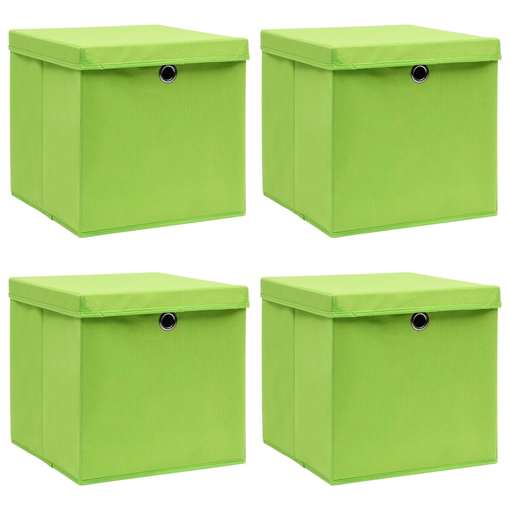 Vidaxl storage boxes with lid 4 pcs 32x32x32 cm fabric green