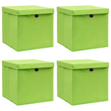 Cajas de almacenamiento de Vidaxl con tapa 4 PCS 32x32x32 CM Fabric Green