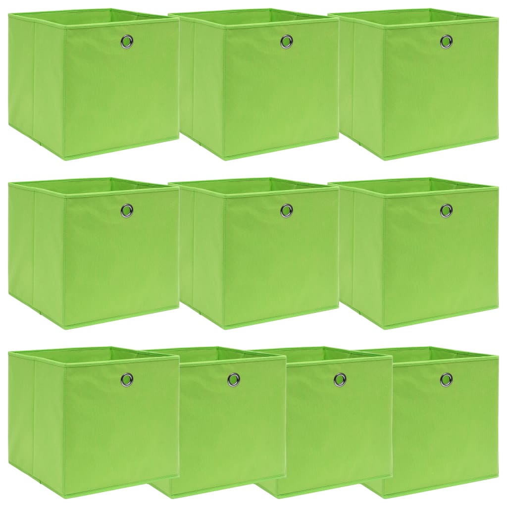 Boîtes de stockage Vidaxl 10 PCS 32x32x32 cm Tissu vert