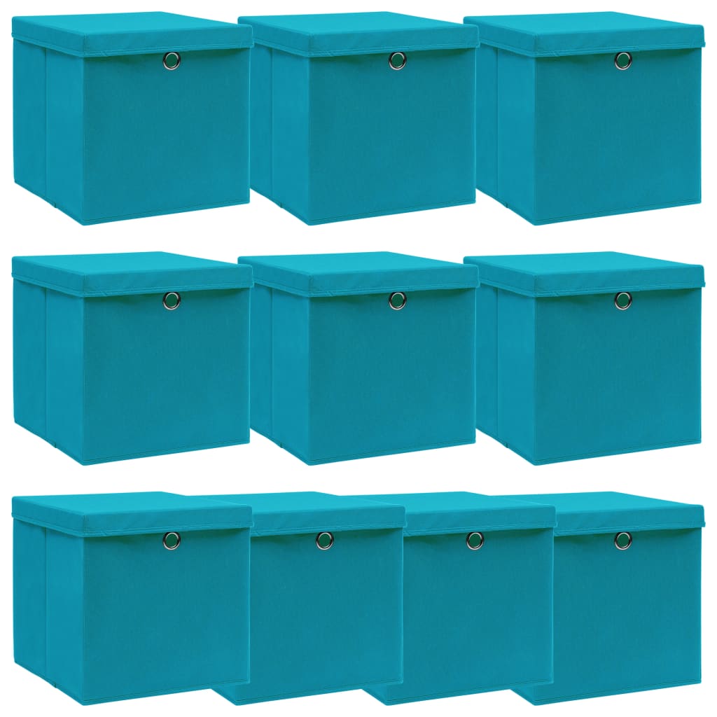 Cajas de almacenamiento de Vidaxl con tapa 10 PCS 32x32x32 CM tela azul bebé