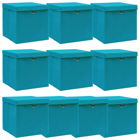 VIDAXL -Speicherboxen mit Deckel 10 PCs 32x32x32 cm Stoff Baby Blau
