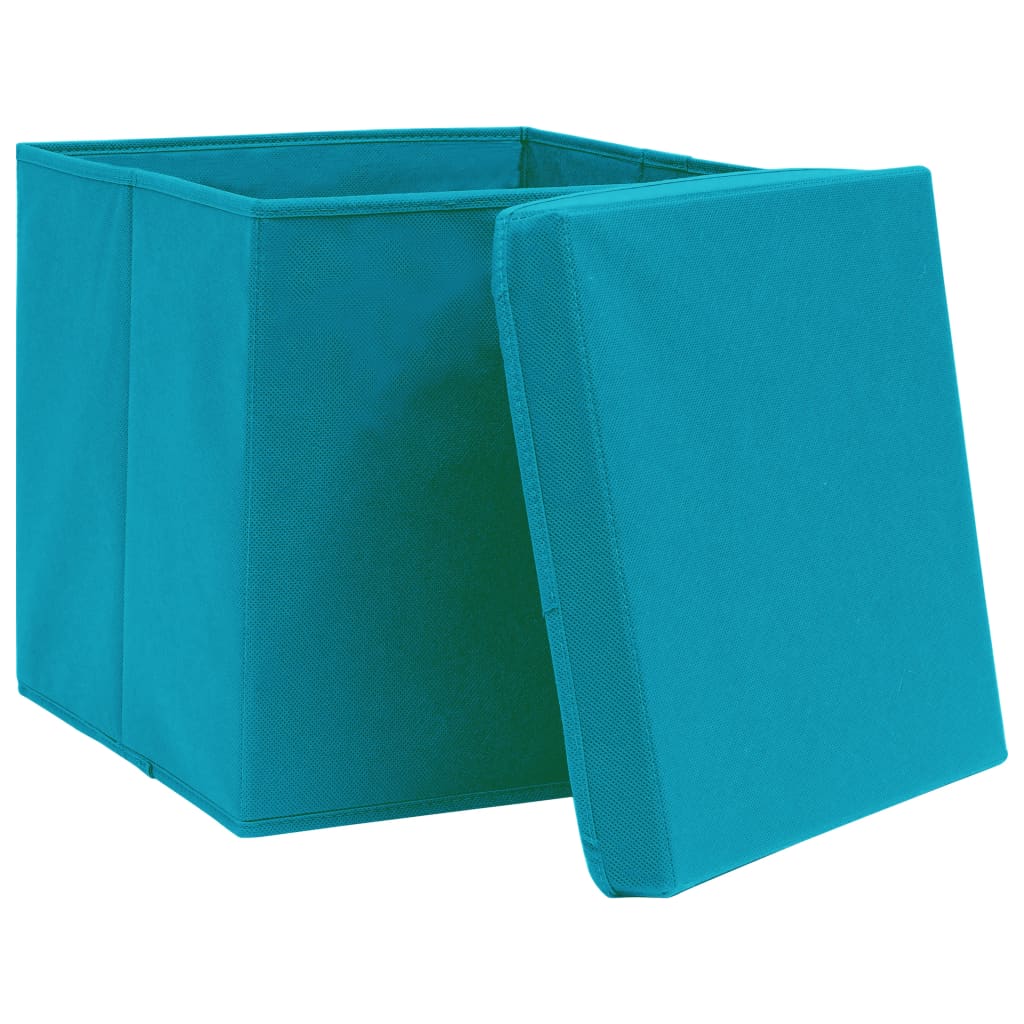 Cajas de almacenamiento de Vidaxl con tapa 10 PCS 32x32x32 CM tela azul bebé