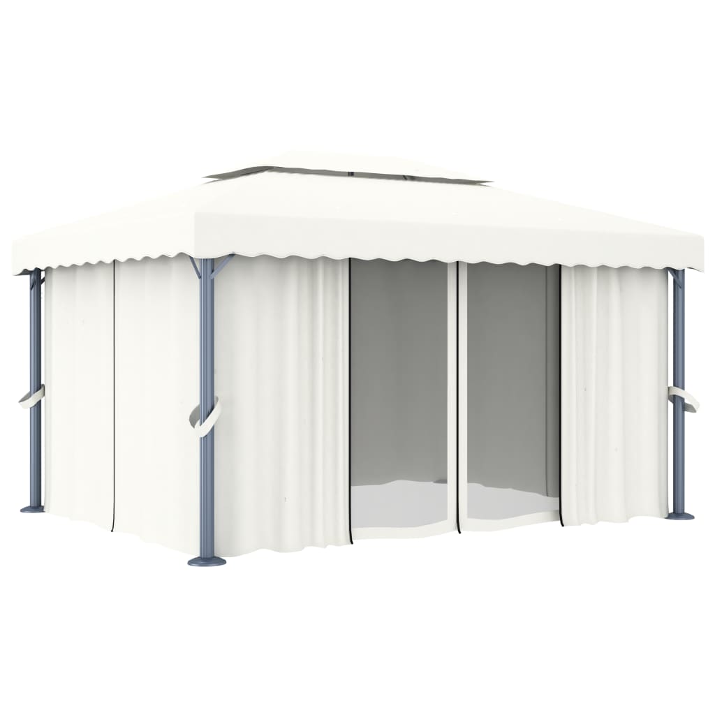 Vidaxl Arbor med gardin 4x3 m aluminium krem ​​hvit