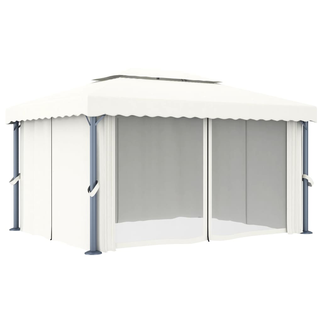 Vidaxl Arbor z zasłoną 4x3 m aluminiową krem ​​w białym