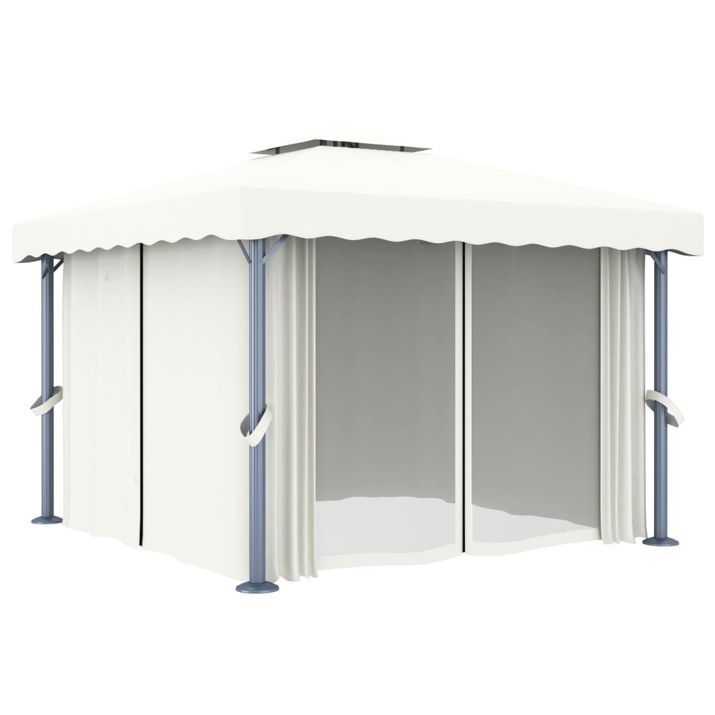 Arbor Vidaxl con cortina de 3x3 m de aluminio crema blanca