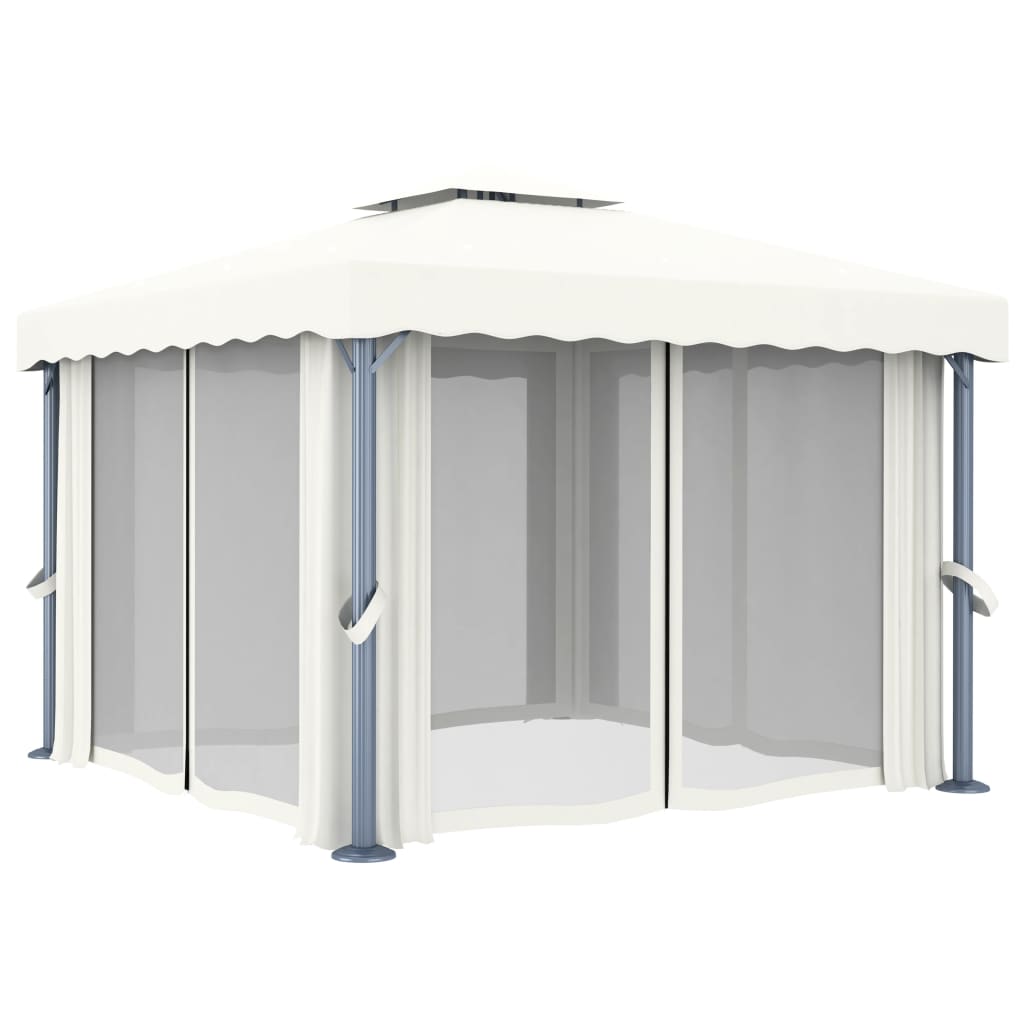 Arbor vidaxl avec rideau 3x3 m aluminium crème blanche