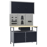 Vidaxl Workbench with three wall panels and a cupboard