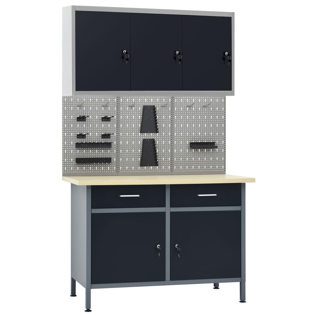 Vidaxl Workbench mit drei Wandpaneele und einem Schrank