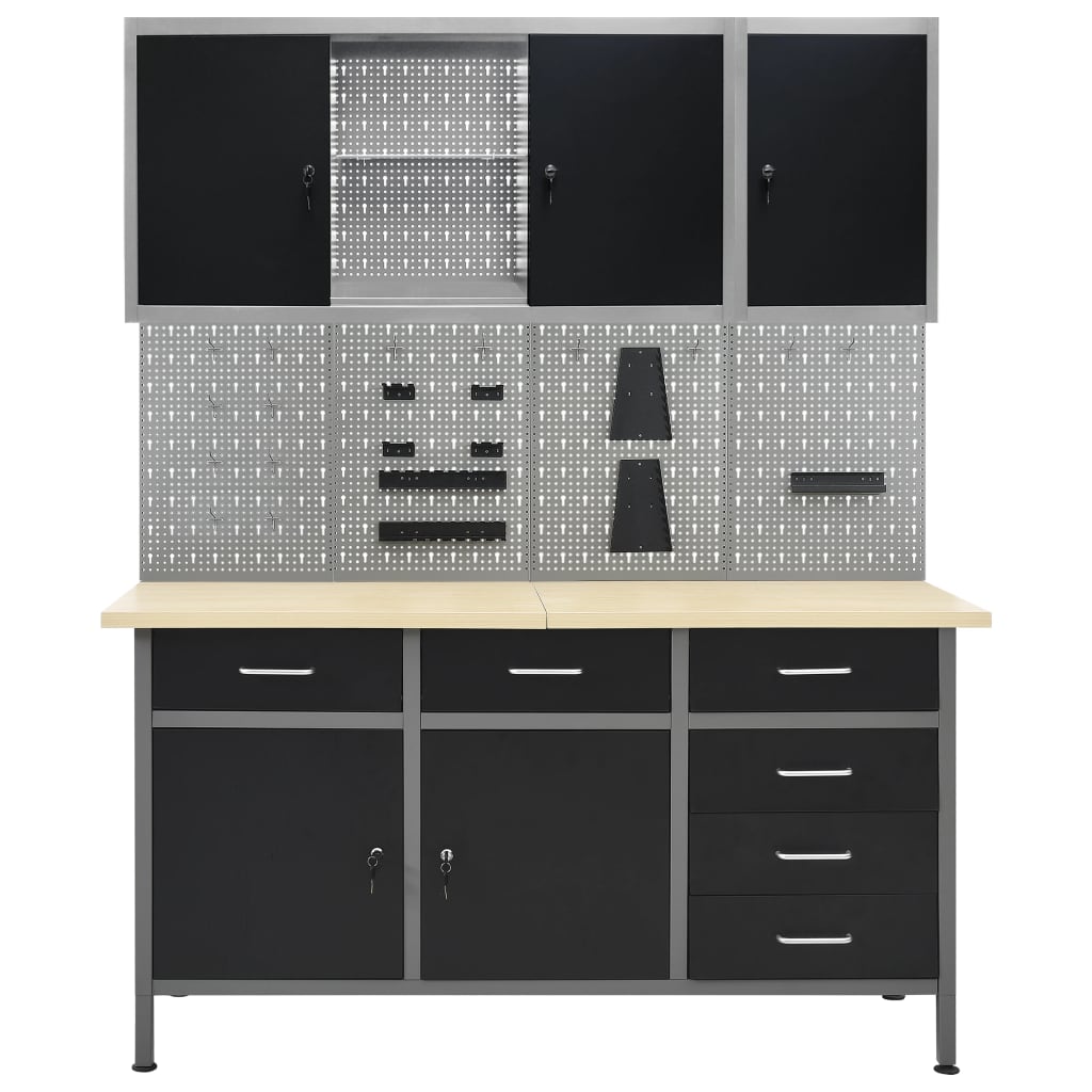 Vidaxl Workbench with four wall panels and two cupboards