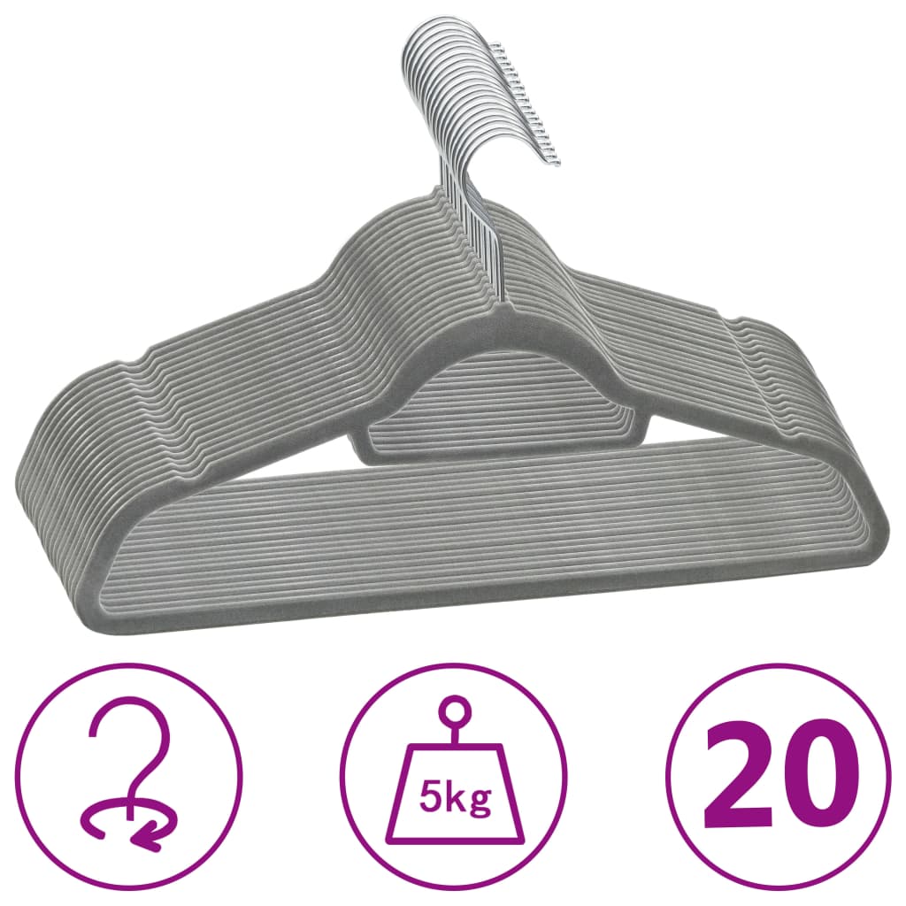 Vidaxl 20-piece clothing hanger set anti-slip velvet gray