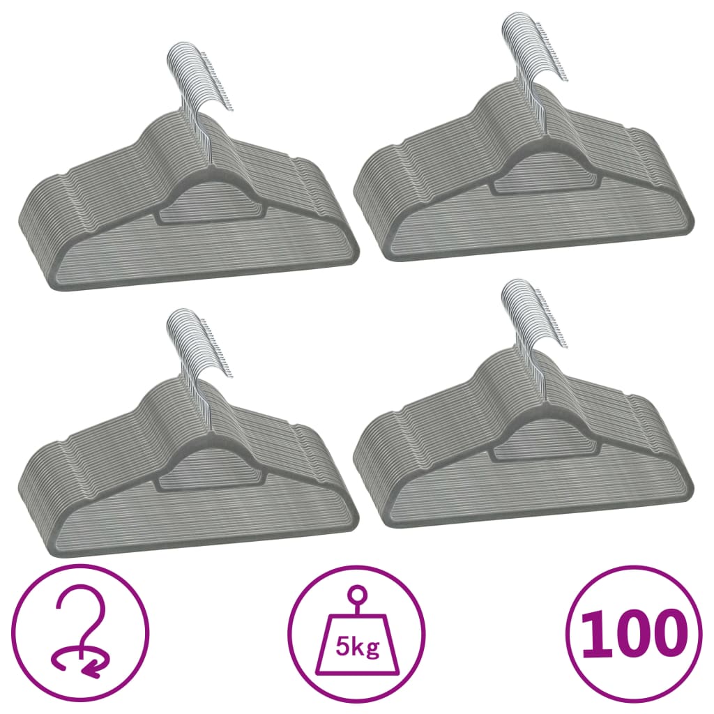 Vidaxl 100-piece clothing hanger set anti-slip velvet gray